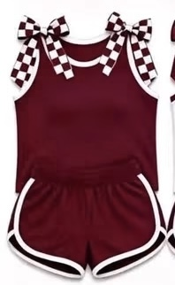 preorder GSSO3859 Maroon Bows Sleeveless Shorts Girls Set