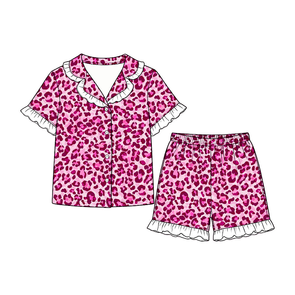 preorder GSSO3864 Hot Pink Leopard Short Sleeve Shorts Girls Pajamas