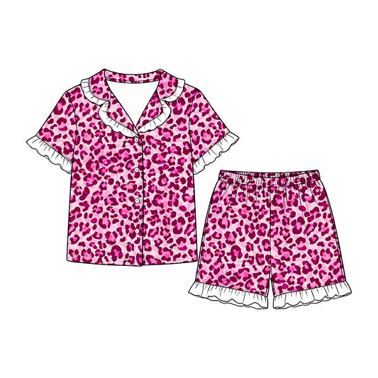 preorder GSSO3864 Hot Pink Leopard Short Sleeve Shorts Girls Pajamas