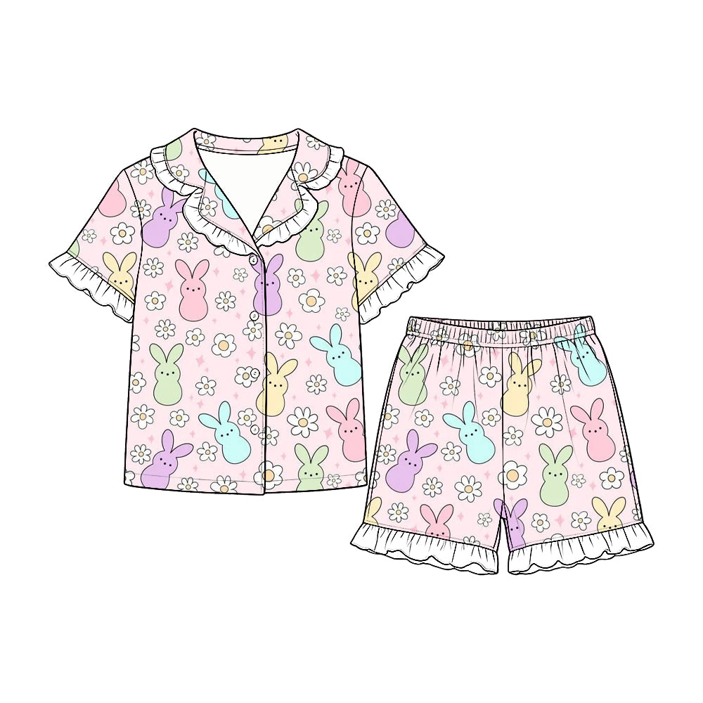 preorder GSSO3866 Easter Peet Flowers Short Sleeve Shorts Girls Pajamas