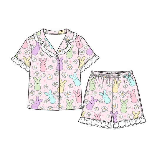 preorder GSSO3866 Easter Peet Flowers Short Sleeve Shorts Girls Pajamas