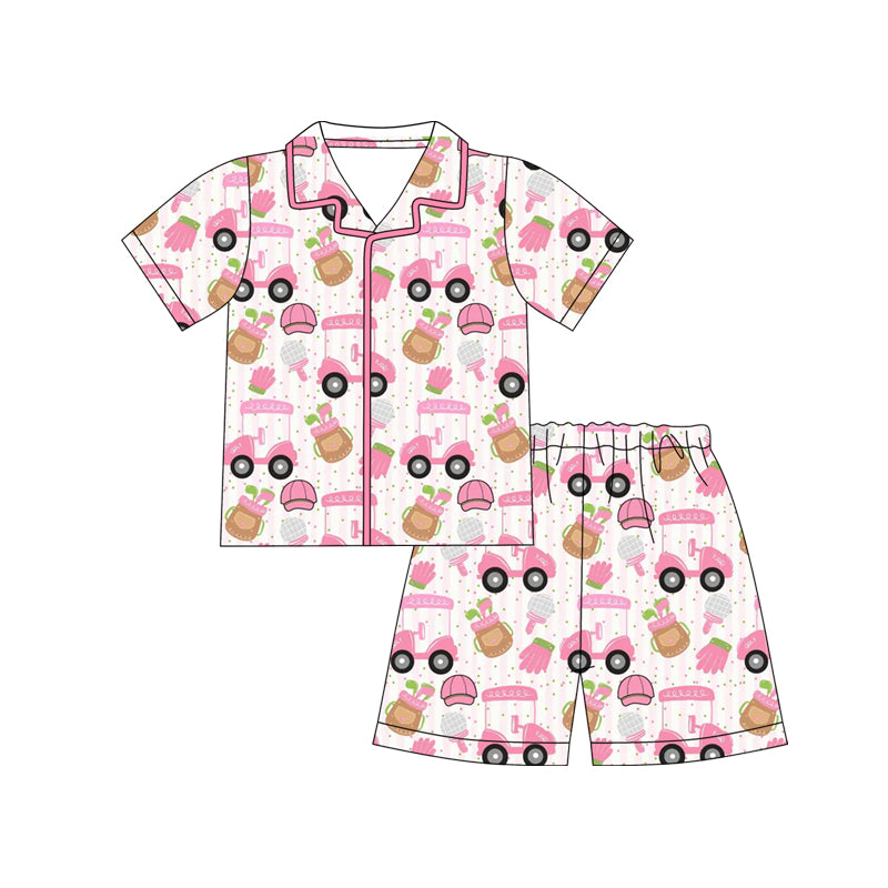 preorder GSSO3868 Golf Pink Short Sleeve Shorts Girls Set