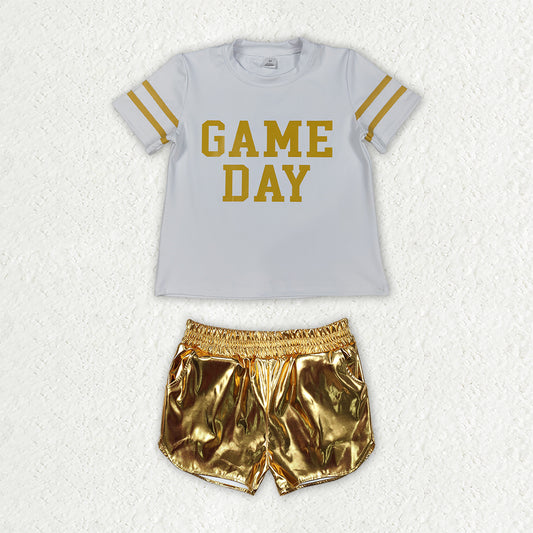 GSSO3869 Yoga GAMEDAY Yellow Short Sleeve Yellow Leather Shorts Girls Set GT1101+SS0417