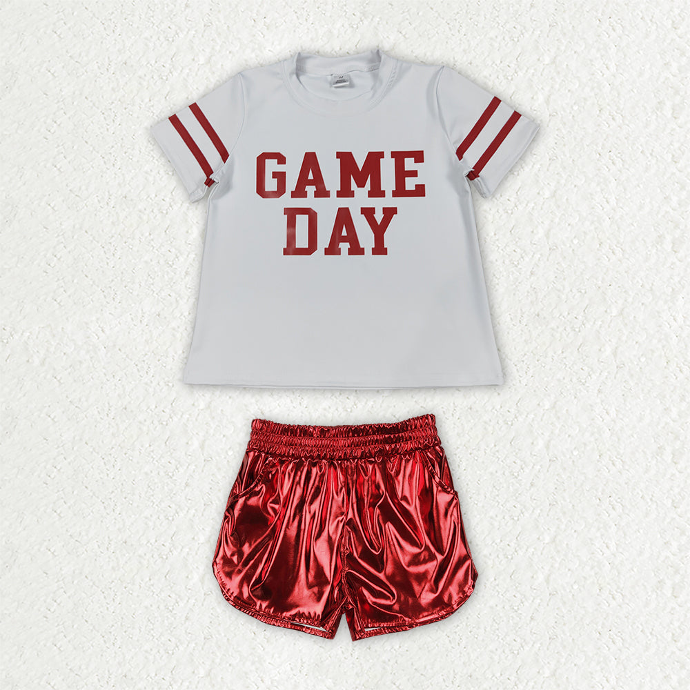 GSSO3870 Yoga GAMEDAY Red Short Sleeve Red Leather Shorts Girls Set GT1102+SS0415