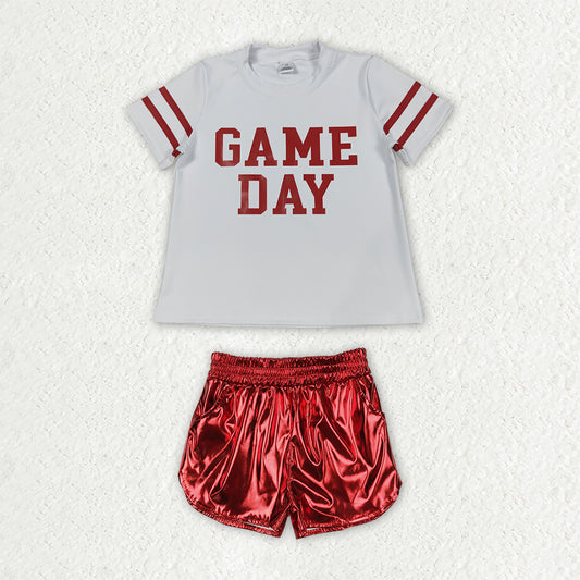 GSSO3870 Yoga GAMEDAY Red Short Sleeve Red Leather Shorts Girls Set GT1102+SS0415