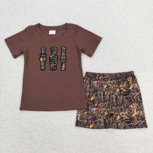 BSSO0780 duck call short sleeve hunting branch shorts boys set