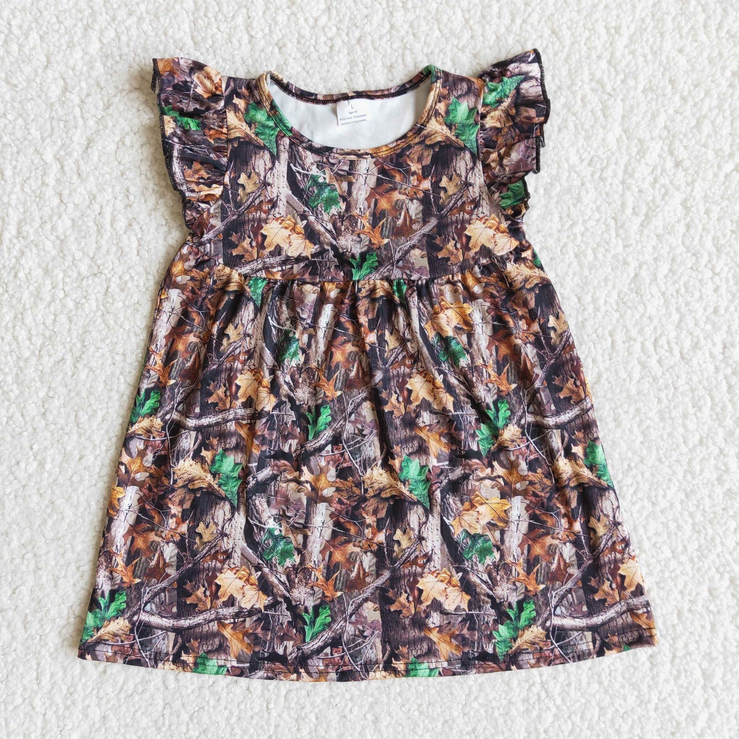 E12-3 Camo Print Flutter Sleeve Baby Girls Dress