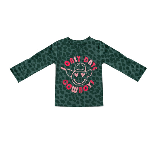 preorder GT0201 I ONLY DATE COWBOYS Green Leopard Long Sleeves Kids Top