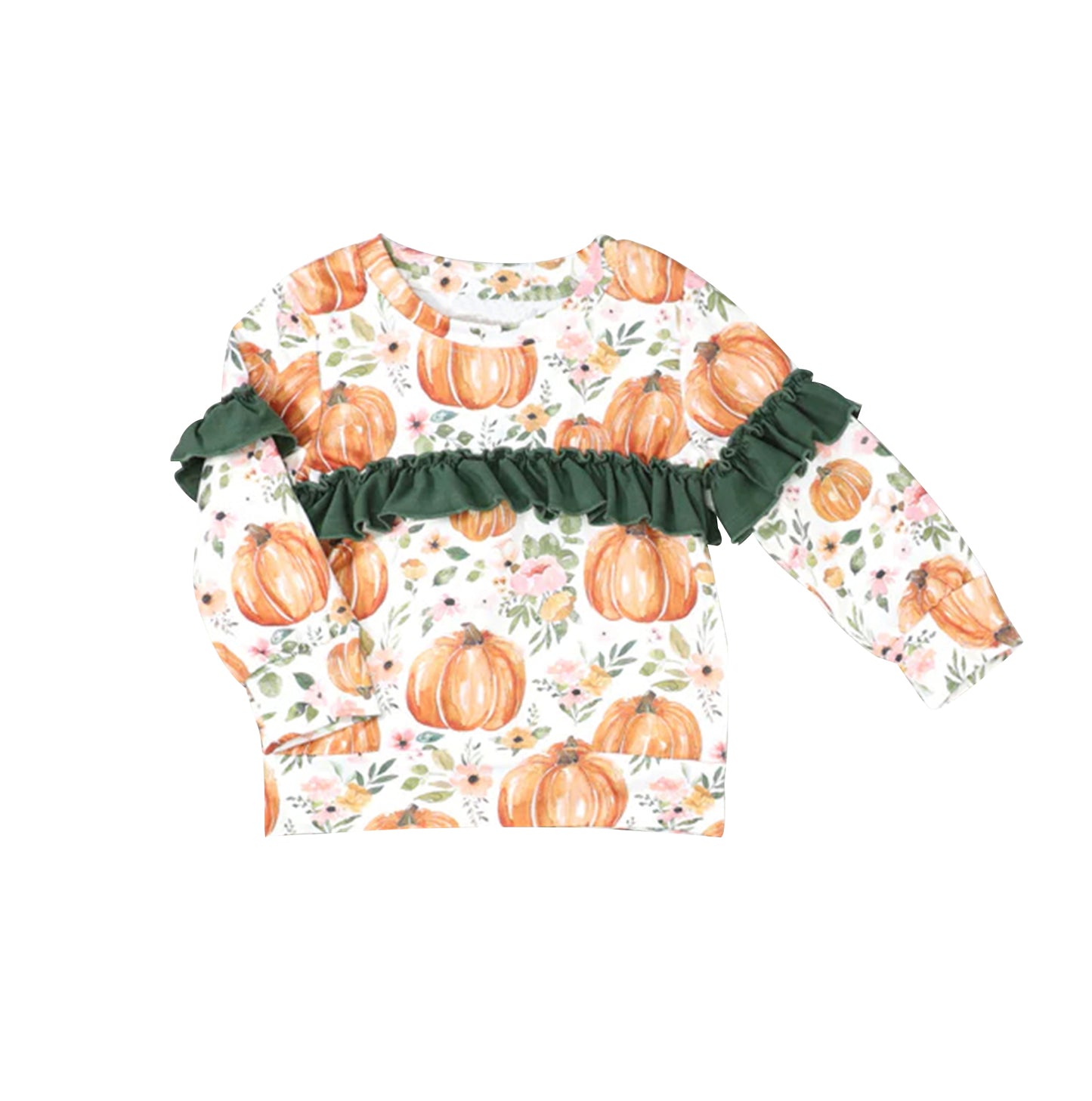 preorder GT0207 Autumn Pumpkin Long Sleeves Green Girls Top Clothes