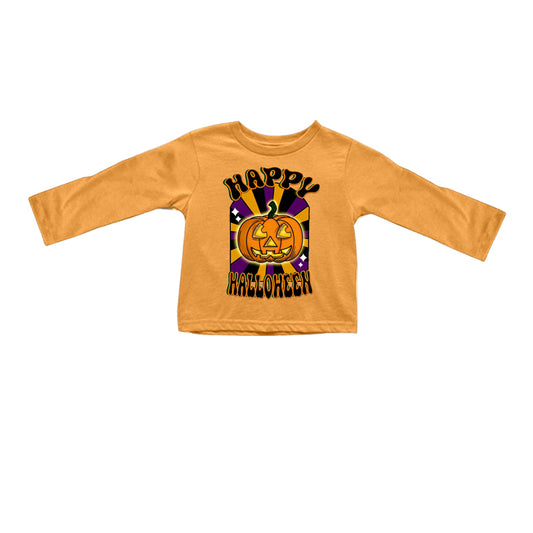 preorder GT0241 Halloween Pumpkin Orange Long Sleeve Girls Top Kids Clothes