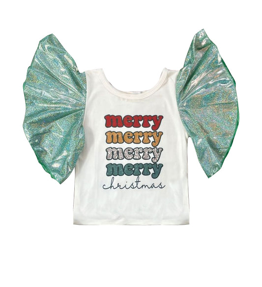 preorder GT0285 Merry Christmas green short sleeve girls top