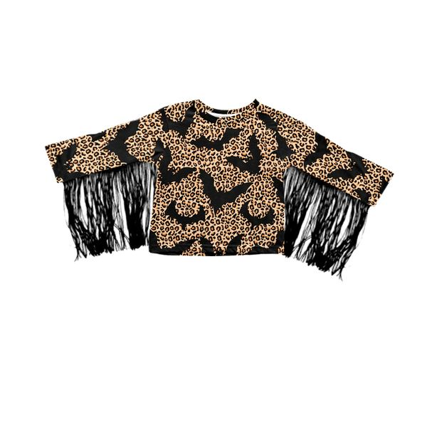 preorder GT0307 Leopard bat tassels long sleeve girls top