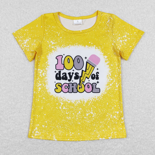 GT0387 Back to school pen yellow short sleeve girls top