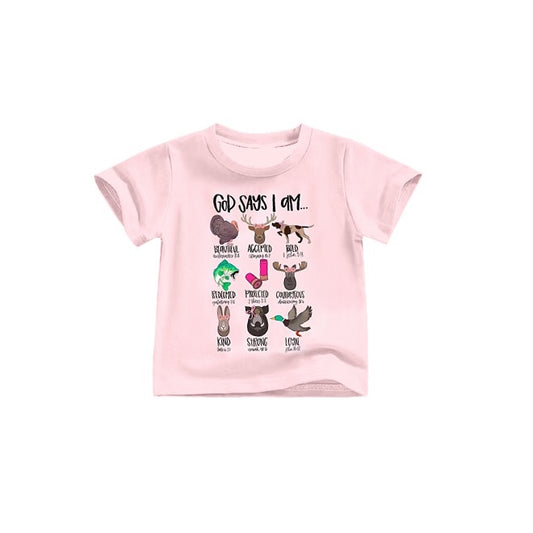 preorder GT0396 Farm God says i am animals pink short sleeve girls t-shirt