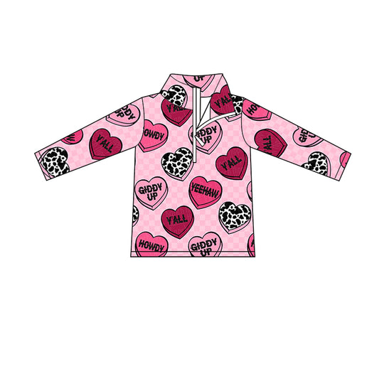 preorder GT0418 Valentine's Day Heart Pink Long Sleeve Girls Pullover