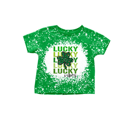 preorder GT0421 Saint Patrick Lucky Clover Green Short Sleeve Girls Top