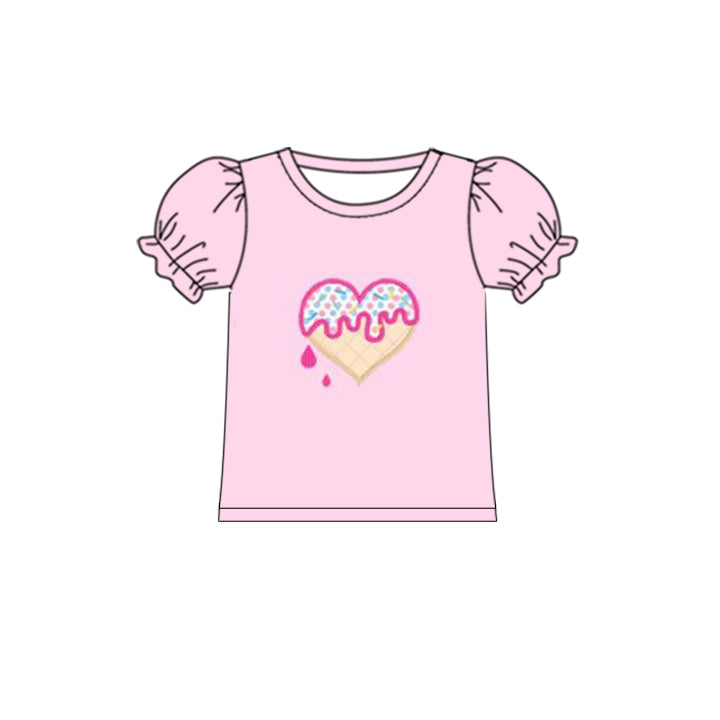 preorder GT0426 Valentine's Day Heart Pink Short Sleeve Girls Top