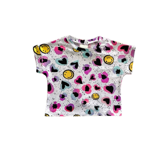 preorder GT0438 Colorful Heart Smile Short Sleeve Girls Top