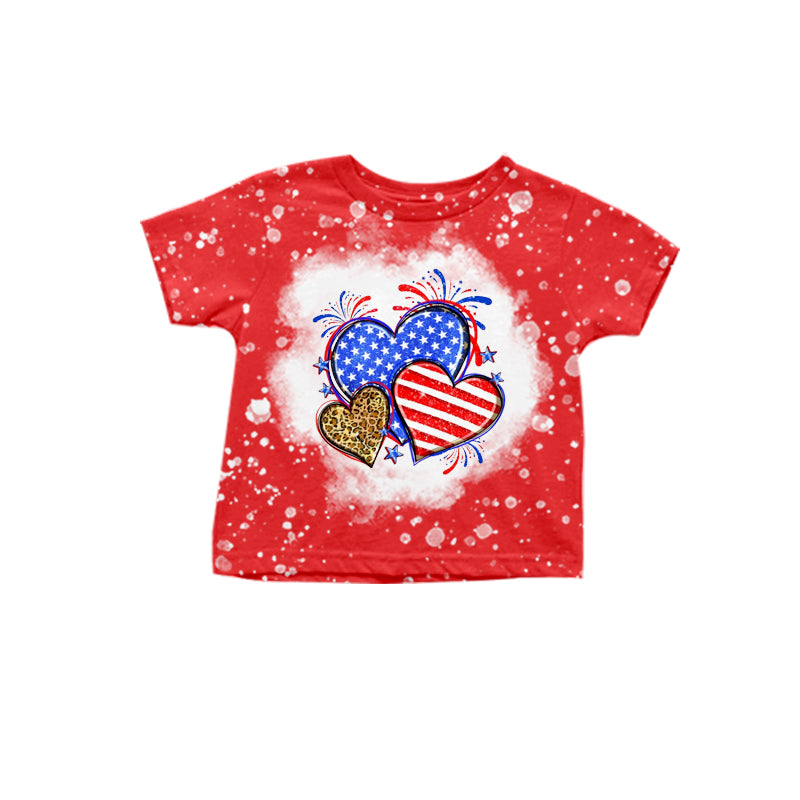 preorder GT0469 July 4th Flag Heart Red Short Sleeve Girls Top