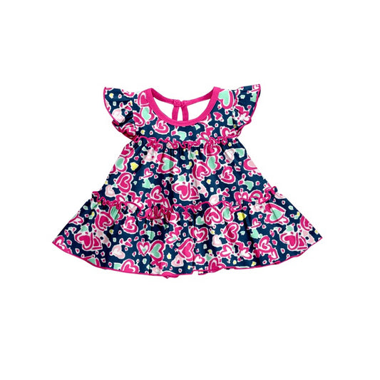 preorder GT0472 Hot Pink Heart Navy Flutter Sleeve Girls Summer Top