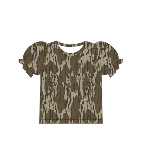 preorder GT0495 dark green camo short sleeve girls top