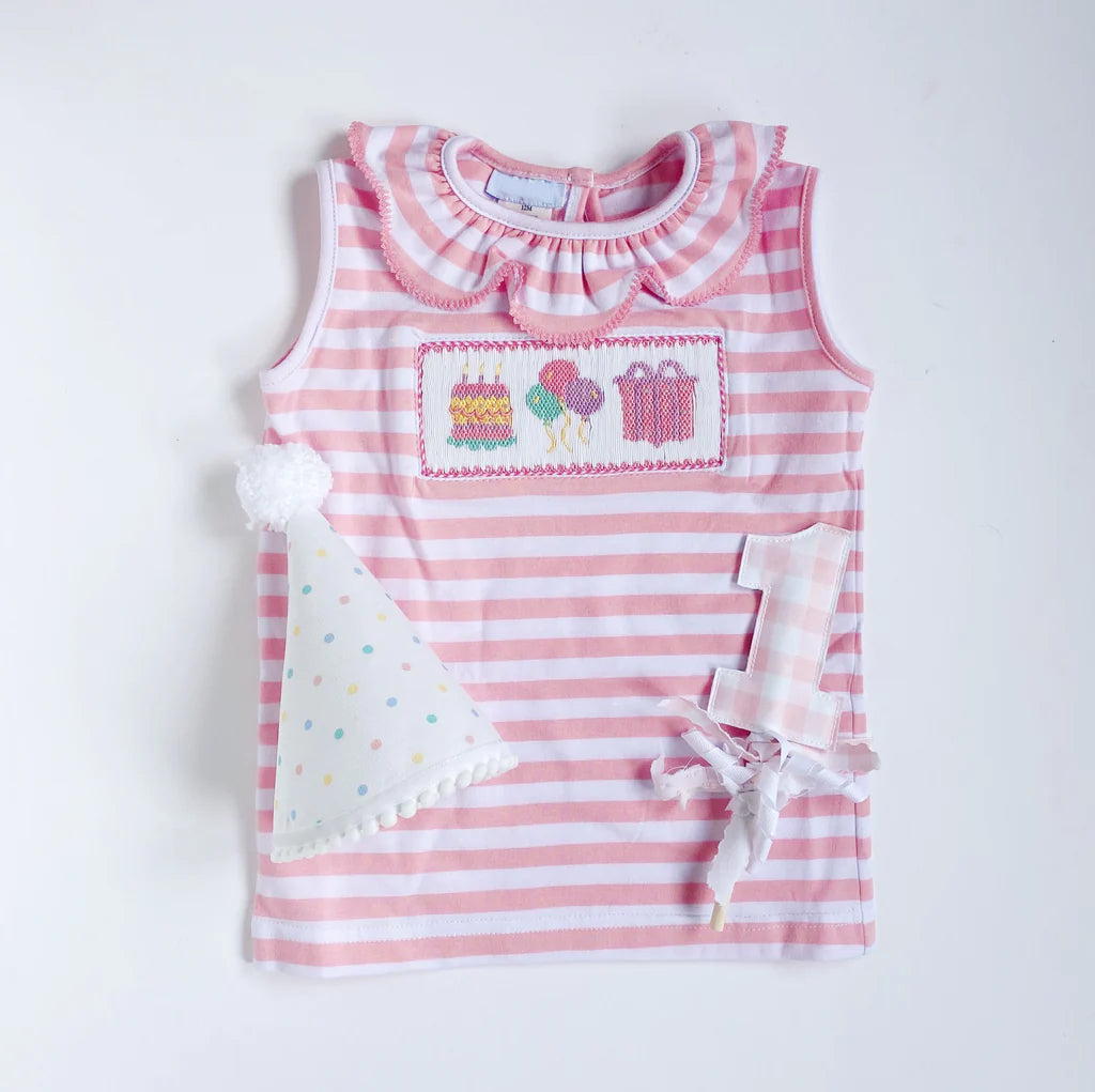 preorder GT0500 happy birthday cake balloon gift red striped sleeveless girls top