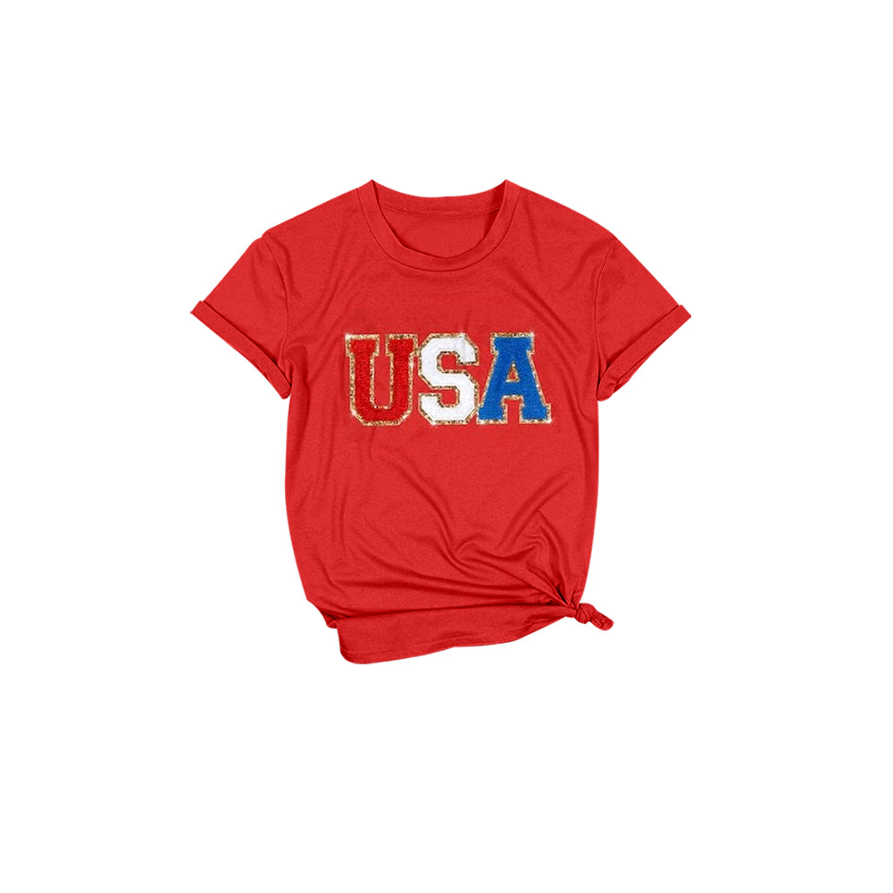 preorder GT0511 July 4th USA red short sleeve girls top