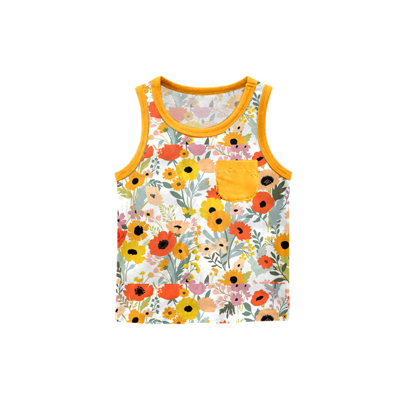 preorder GT0535 multi color flowers yellow sleeveless girls top