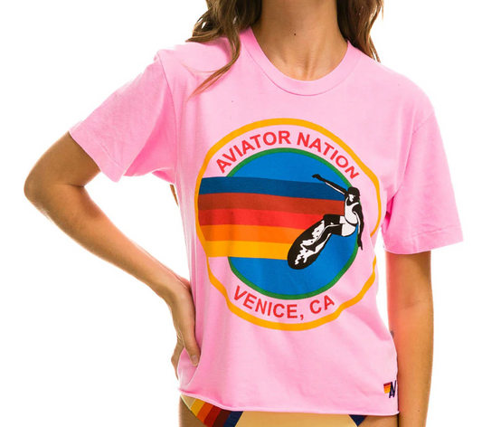 preorder GT0542 rainbow surfing pink short sleeve girls top