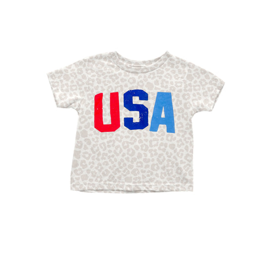 preorder GT0548 July 4th USA leopard short sleeve adult top