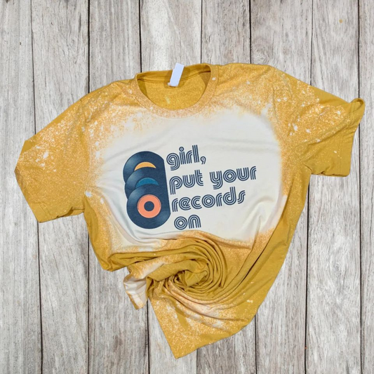 preorder GT0553 girl put your records on yellow short sleeve adult top