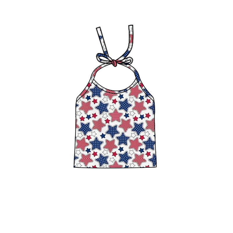 preorder GT0567 July 4th red blue star lace-up girls top