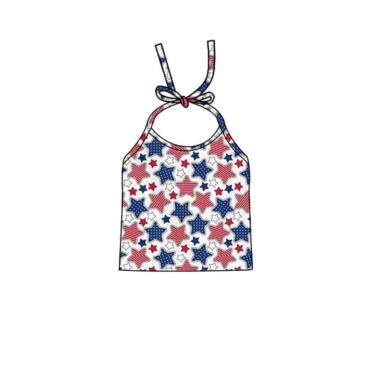 preorder GT0567 July 4th red blue star lace-up girls top