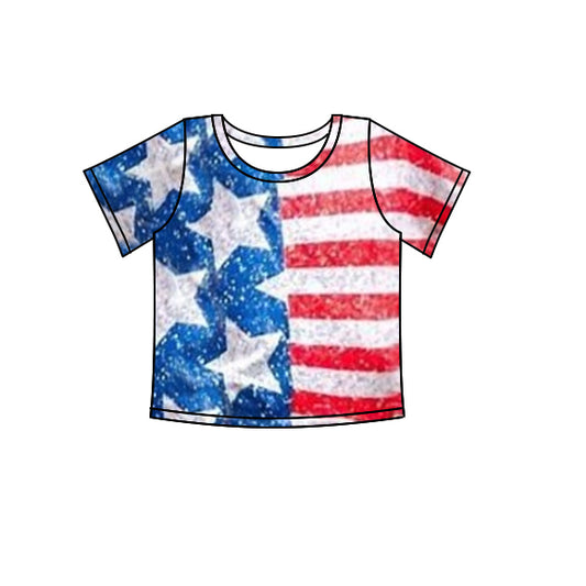 preorder GT0584 July 4th blue star red striped short sleeve girls top