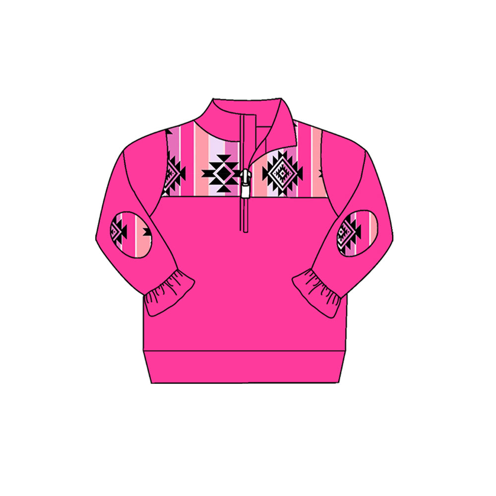 preorder GT0608 Western Aztec hot pink long sleeve girls pullover