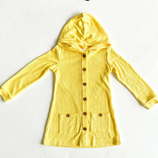preorder  GT0614 yellow pockets long sleeve girls hoodie cardigan