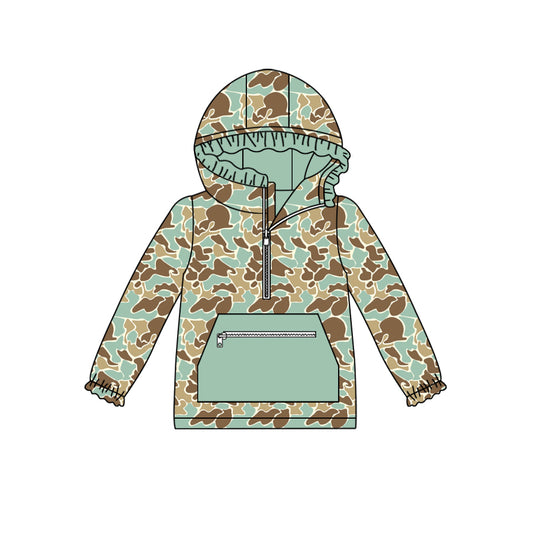 preorder GT0627 brown camo pocket long sleeve girls hoodie top