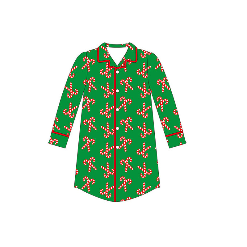 preorder GT0646 Christmas cane candy green long sleeve adult dress