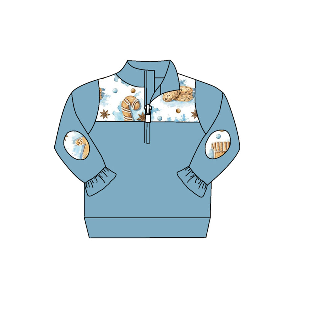 preorder GT0654 Christmas gingerbread man blue long sleeve girls pullover