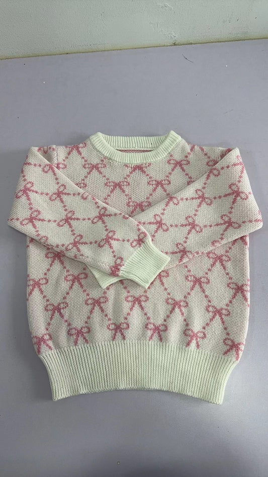 preorder GT0663 pink bows long sleeve girls sweater