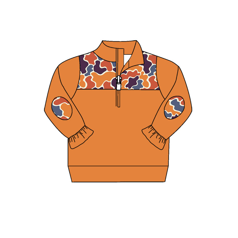 preorder GT0670 brown camo orange long sleeve girls pullover