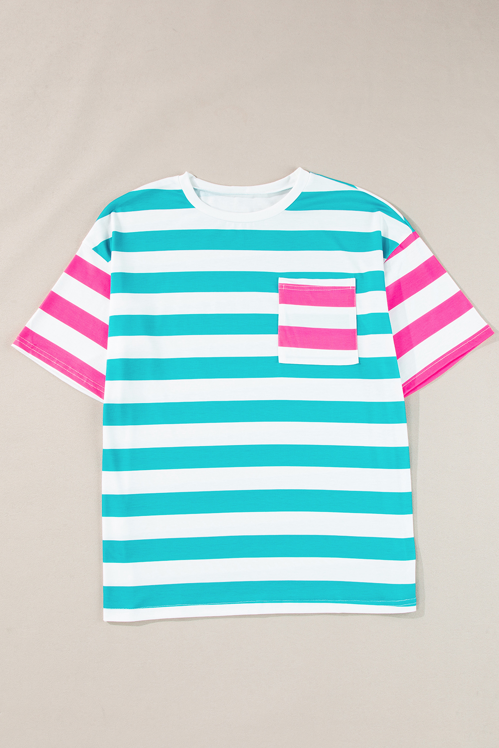 preorder GT0705 blue striped pocket hot pink striped short sleeve adult top