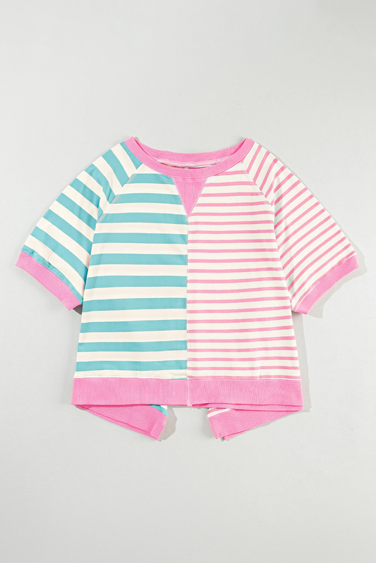 preorder GT0706 blue pink striped short sleeve adult top