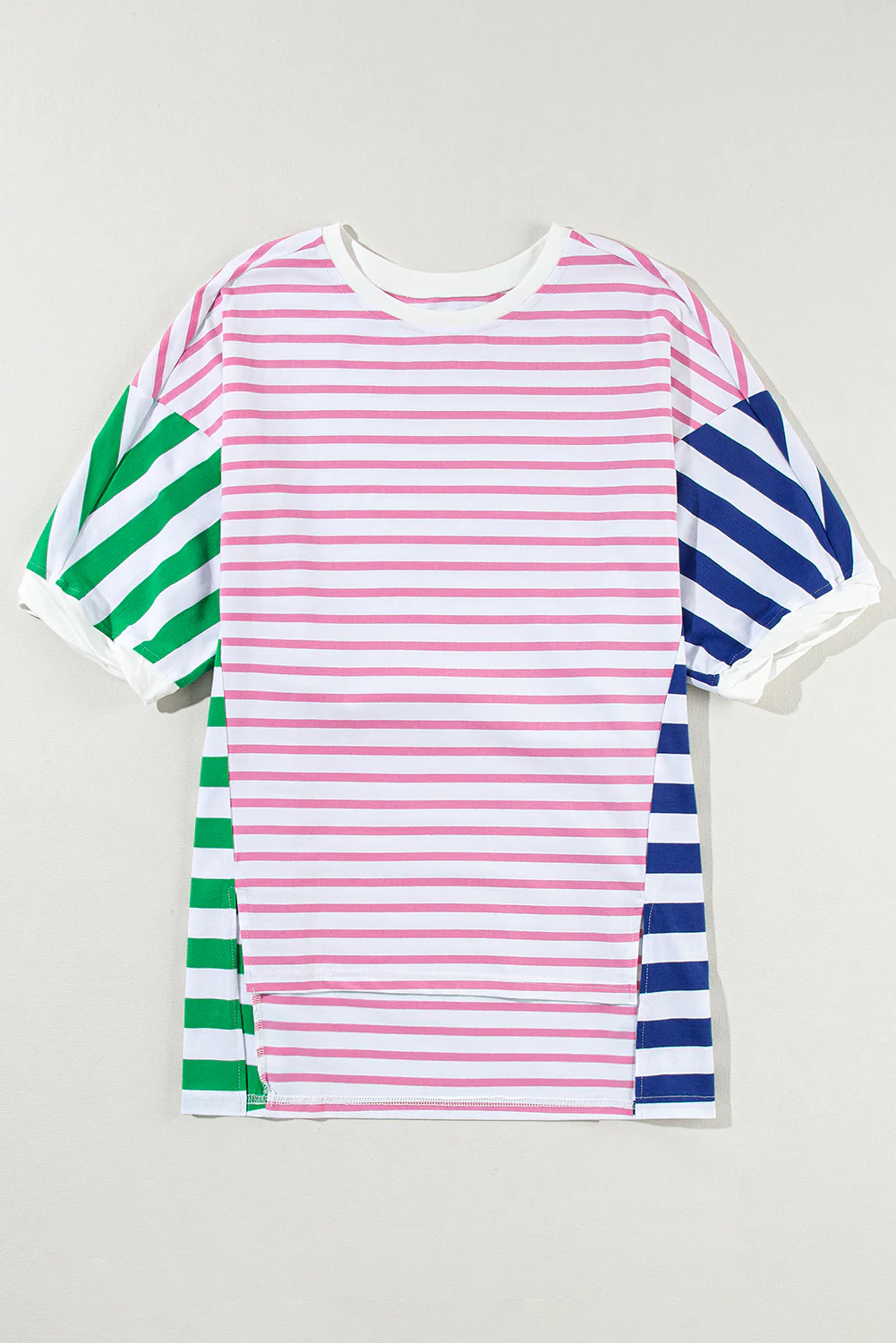 preorder GT0707 green blue pink striped short sleeve adult top