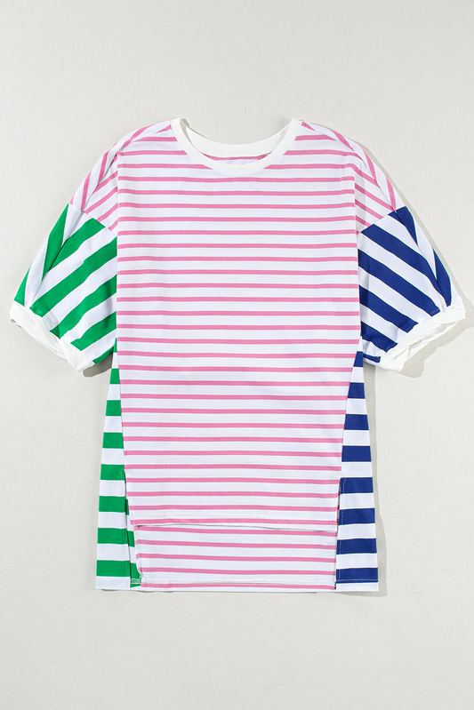 preorder GT0707 green blue pink striped short sleeve adult top