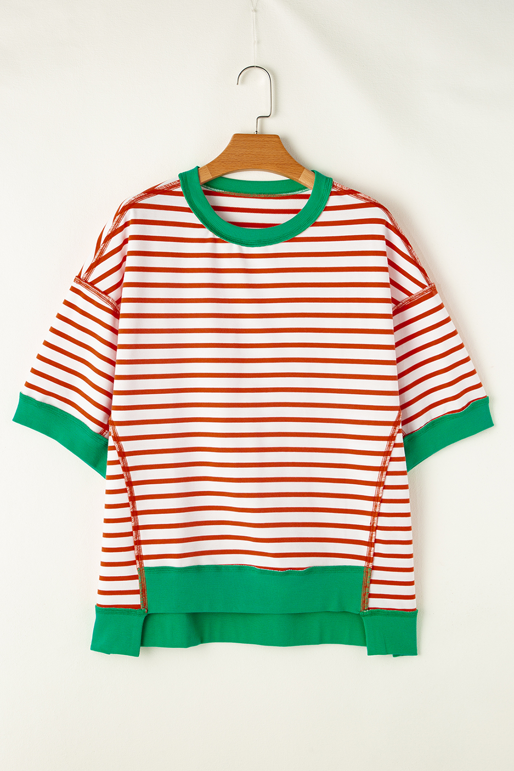 preorder GT0708 red striped green short sleeve adult top