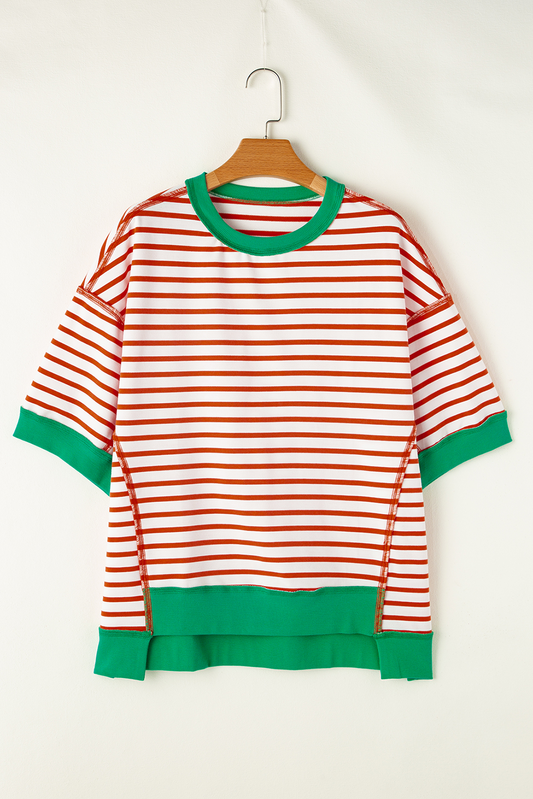 preorder GT0708 red striped green short sleeve adult top