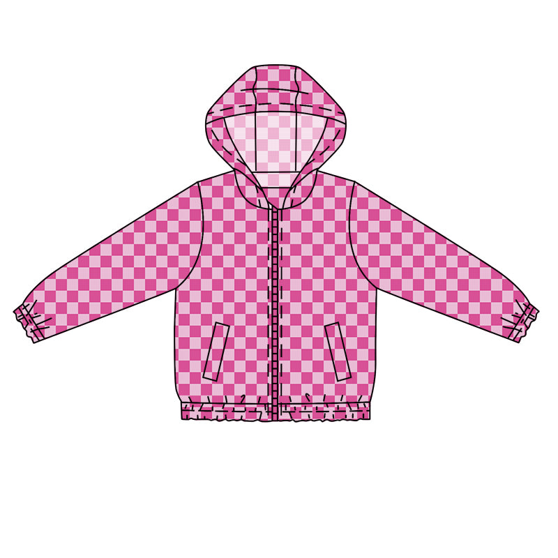 preorder GT0714 hot pink checkered long sleeve girls hoodie coat
