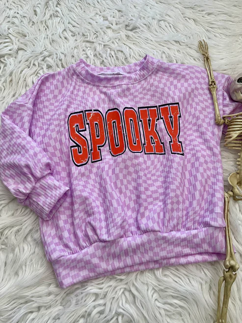 preorder GT0716 Halloween spooky purple checkered long sleeve girls top