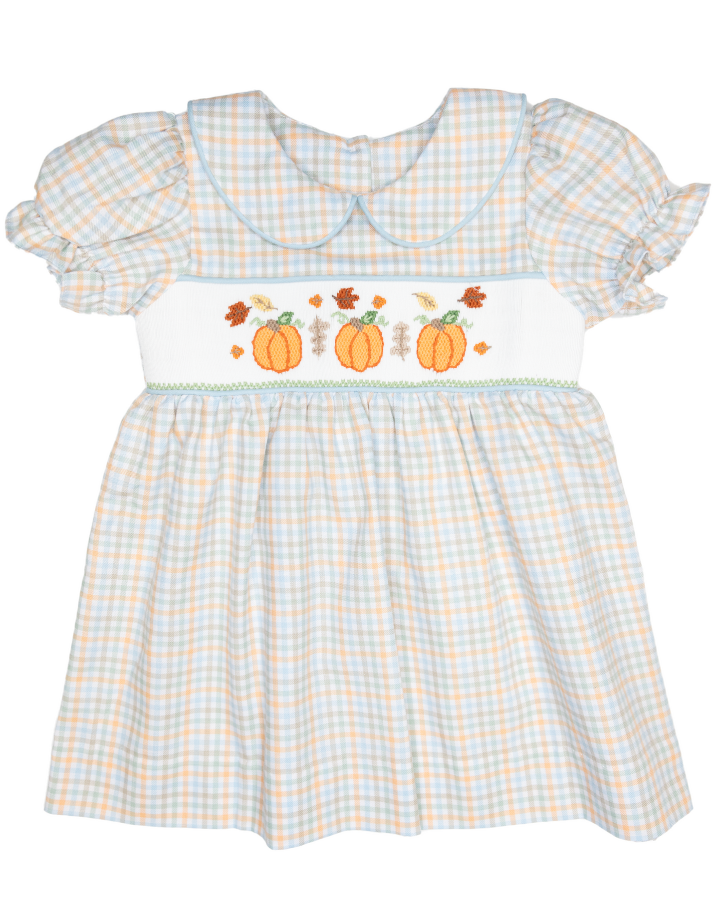 preorder GT0719 Autumn pumpkin colorful checkered short sleeve girls dress